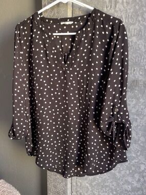 Maurices Black Polka Dot Roll-Tab Sleeve Blouse